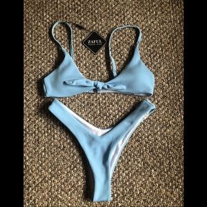 Zaful Swim Blue Tie Bikini Set